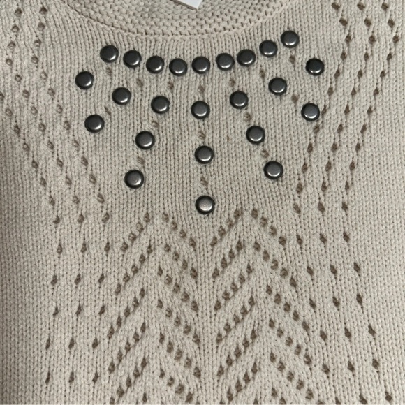 Calvin Klein CK Jeans Knit Embellished Sweater 3/4 Sleeve Ivory Size Medium NWT - Picture 2 of 8